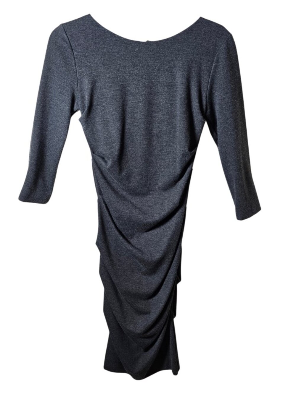 Nicole Miller Ruched Sheath Dress Petite Gray Bodycon 3/4 Sleeve Cocktail Dress